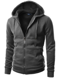 Doublju Herren Basic Hood mit Reißverschluss und Kapuzenkordel